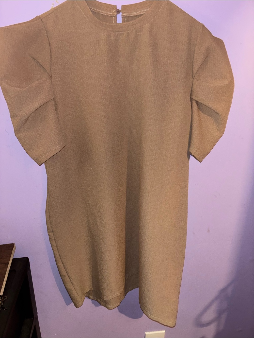 Neutral Tan Puff-Sleeve Women's Dress